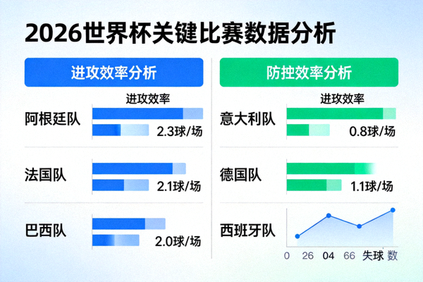 2026世界杯关键比赛数据分析图表 - 显示球队进攻与防守效率